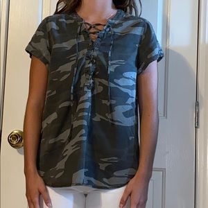3/$10 Camo Top with Lace up chest